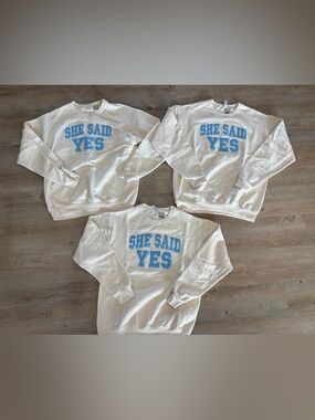 Cream Sweatshirt with Sky Blue "SHE SAID YES" Print